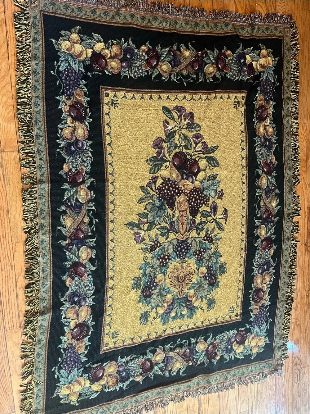 Old World Italy Tapestry Blanket 52”x71” Grapes Fruits & 2 Tapestry Pillows